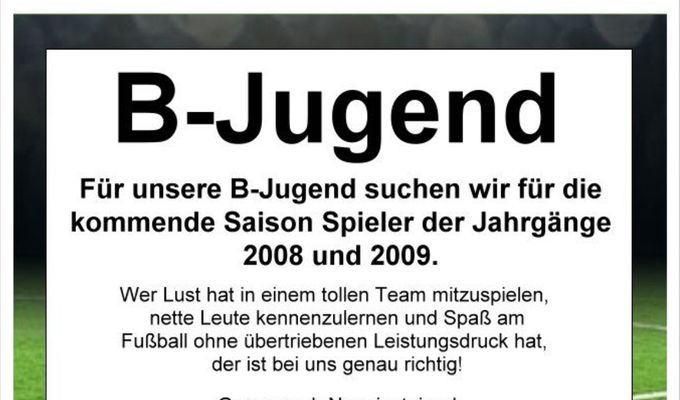 B- Jugend: Spieler gesucht